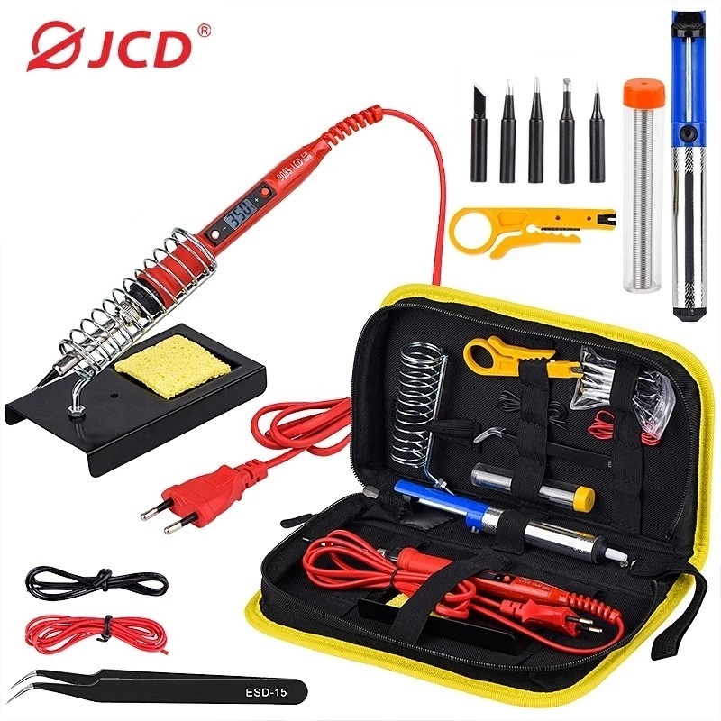 JCD 80W Electric Soldering Iron Set Kit 220V/110V Adjustable Temperature Welding Repair Tools box Electric Welding Machine 908S