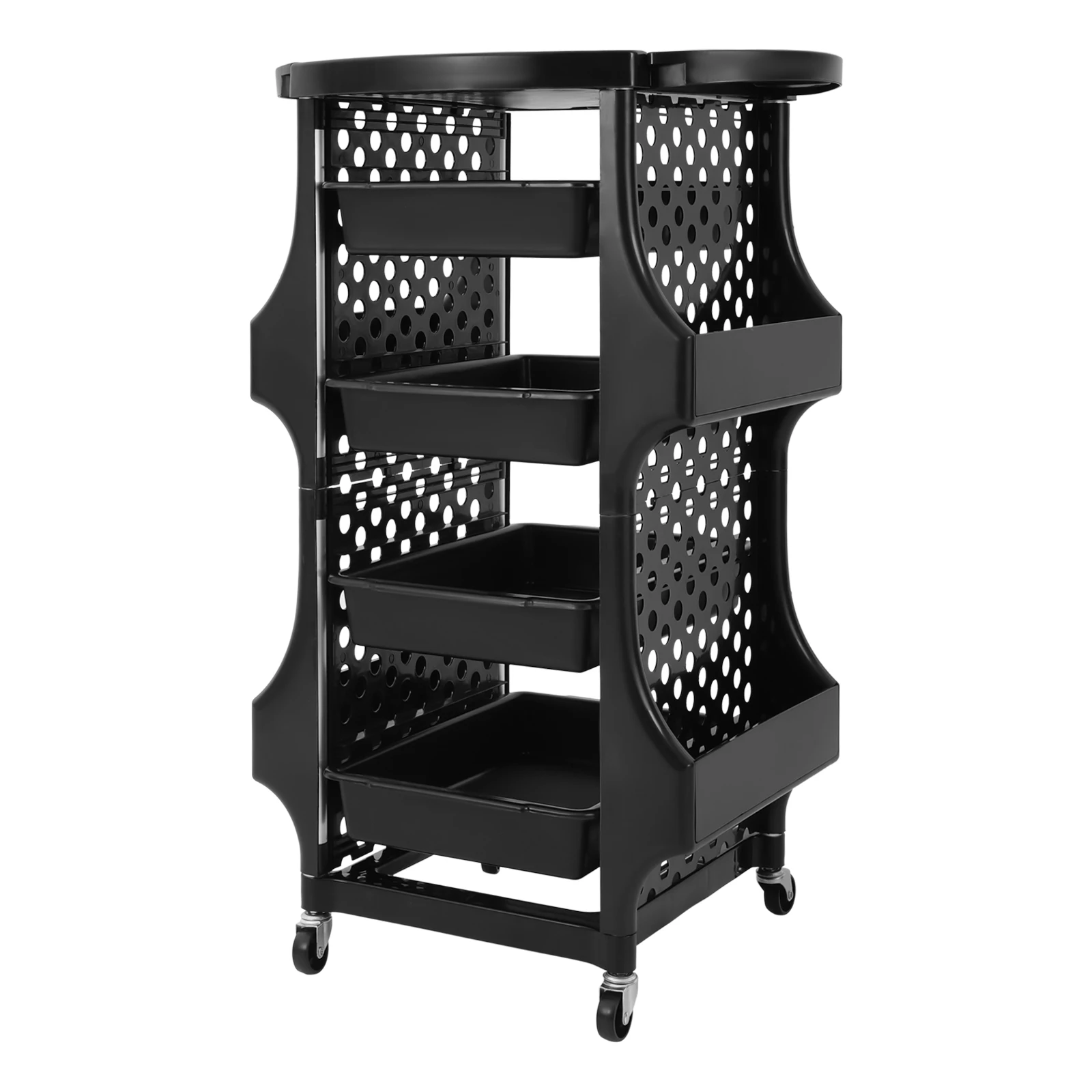 5-Tier Black PP Aluminum Salon Storage Cart w/ Wheels,4 Side Baskets| 52x44x79cm, 30kg Capacity​
