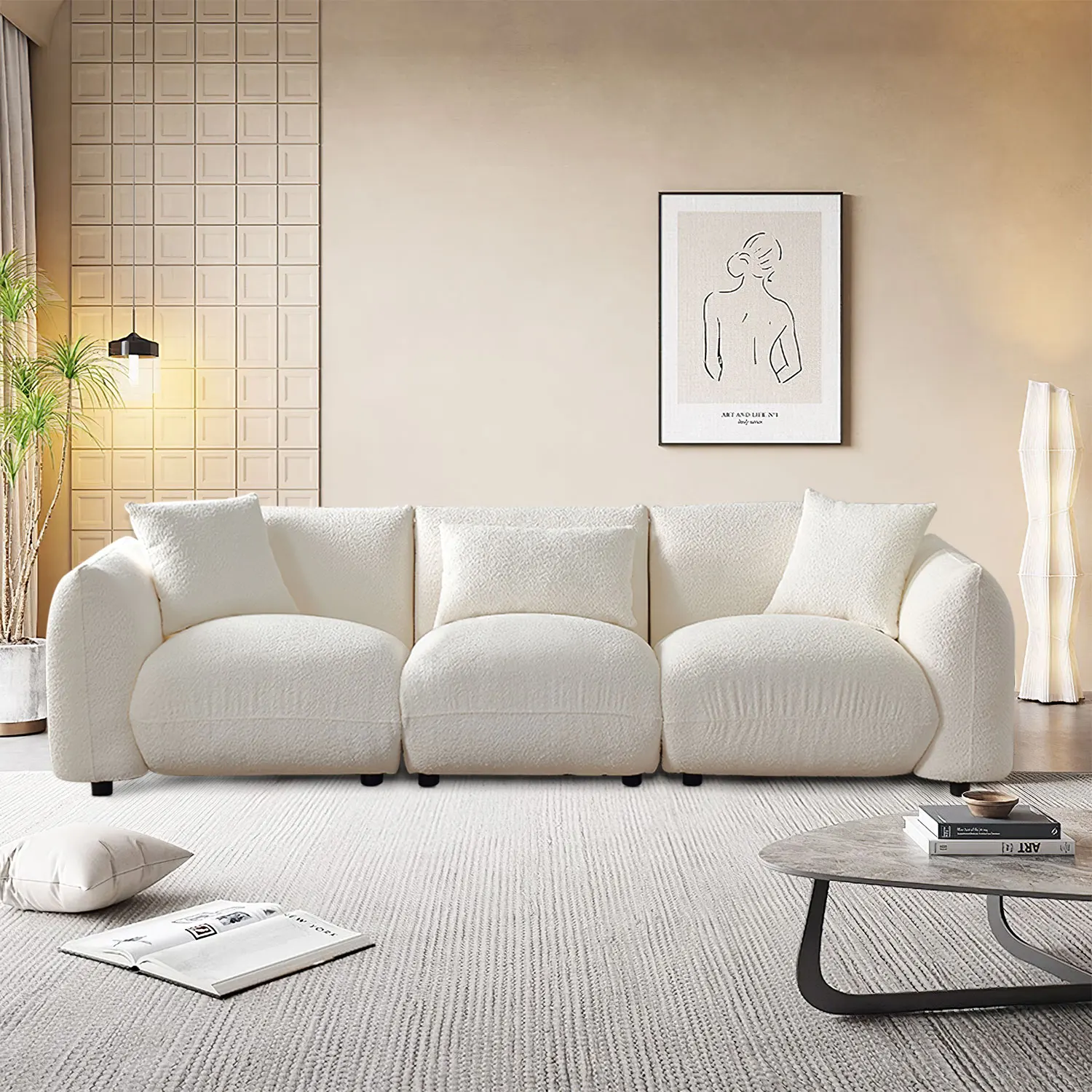 

[Flash Sale]Mid Century Modern Couch 3-Seater Sofa for Livingroom Beige[US-W]
