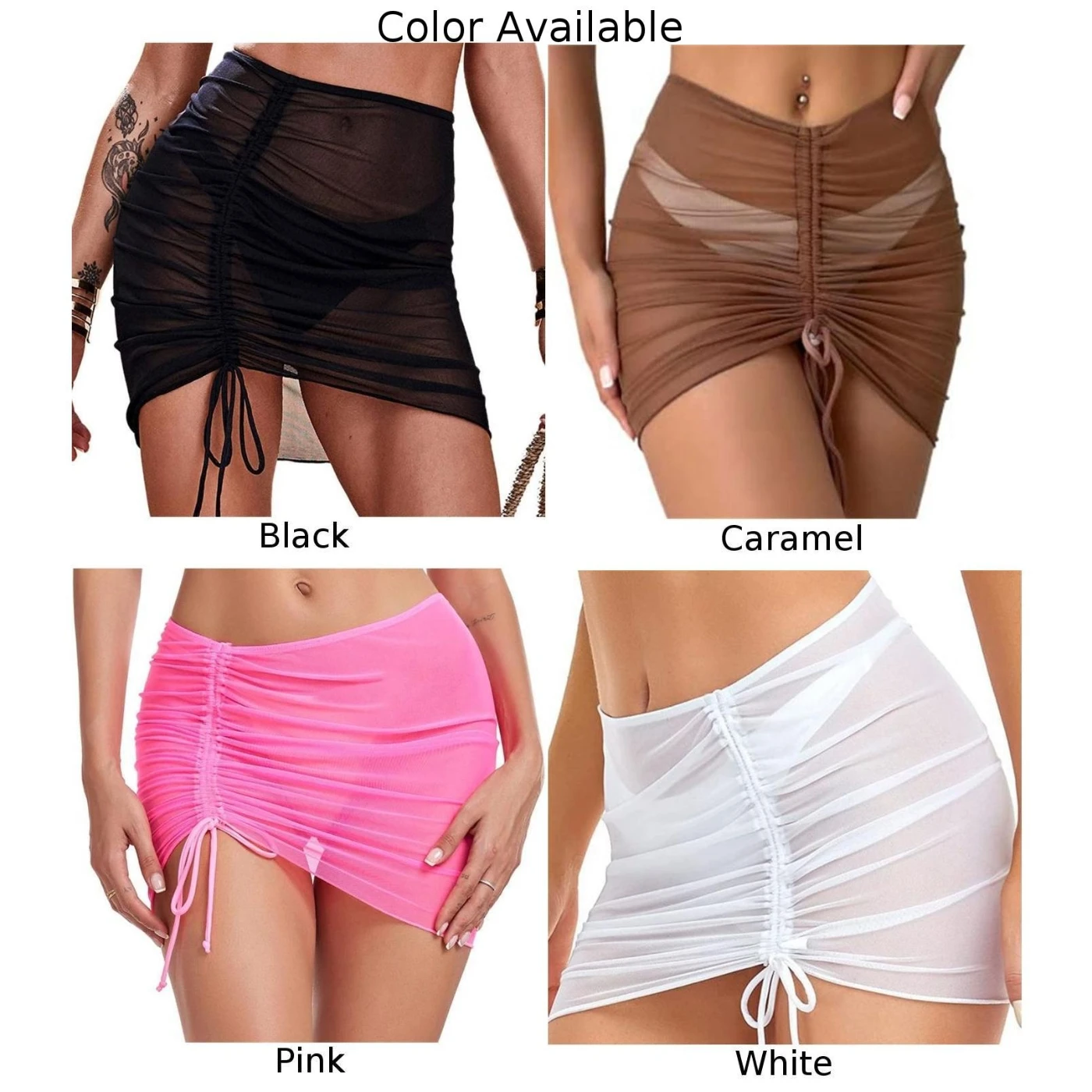 Women Sheer Swimsuit Bikini Cover-Up Drawstring Mesh Skirt Lightweight Breathable Swimsuits