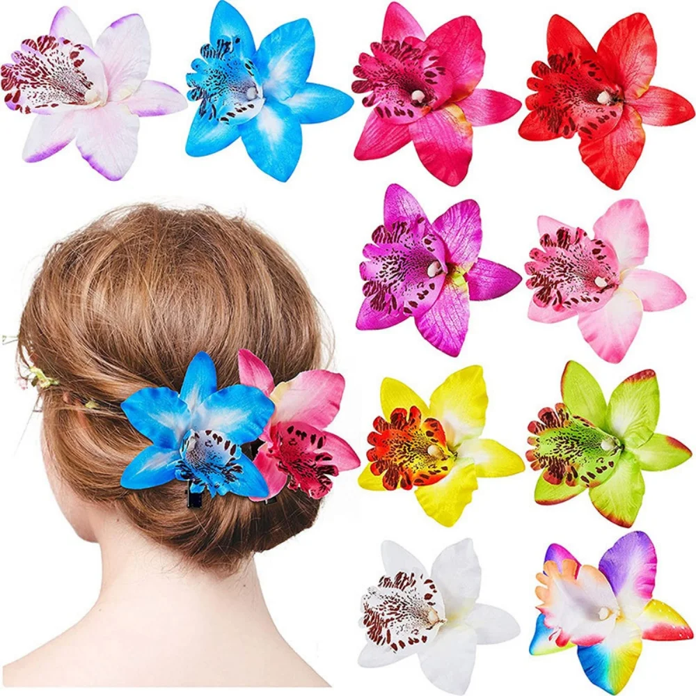Hawaiian Thai Orchid Flowers Hair Clips Bride Flowers Hair Clips Girls Sweet Hairpins Beach Vacation Headwear Hair Accessories