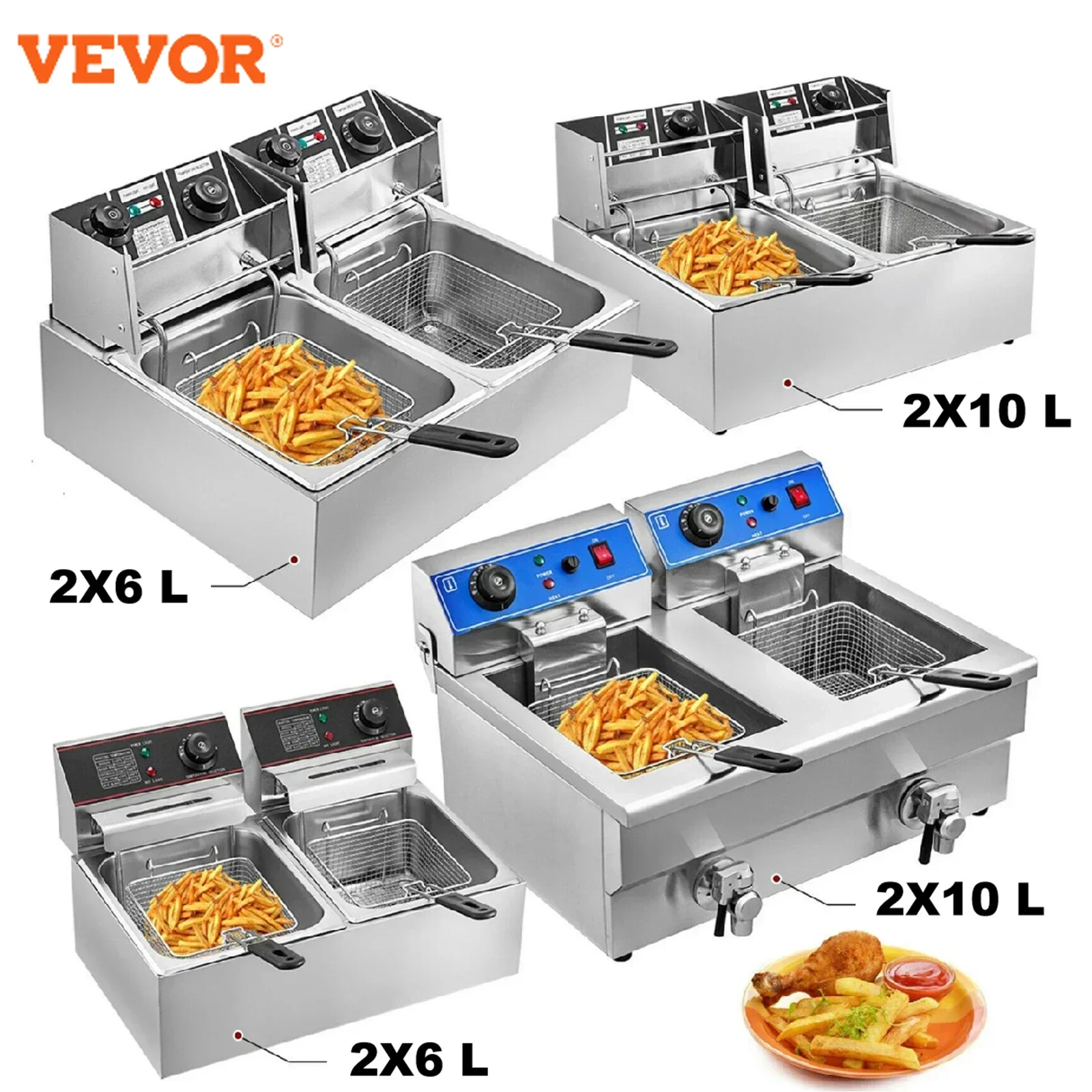 

VEVOR 12L 20L Electric Deep Fryers Dual Tanks for Fast Food Restaurant or Camping Picnic Fried Chicken Frying Chips French Fries