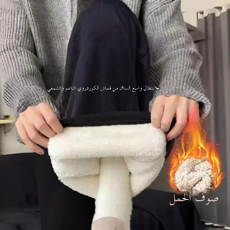 بنطلون نسائي واسع الساق من القطيفة المخملية السميكة، سروال كاجوال للخريف والشتاء، تصميم عصري بخصر مرتفع من ألياف البوليستر، د...