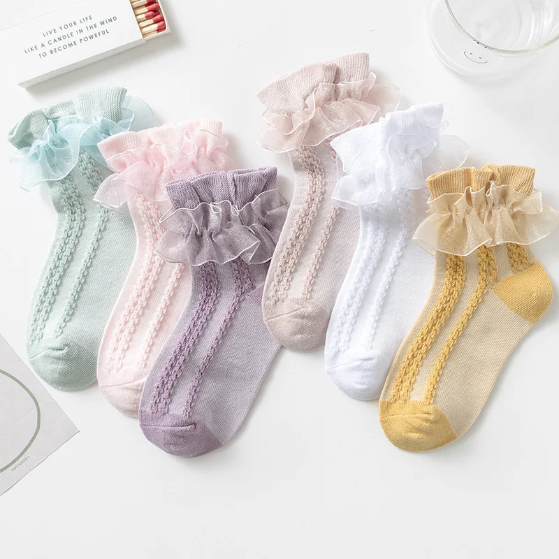 

8 Pairs/lot Baby Girls Kids Socks Lace Dance Baby Socks Children Ankle Short Breathable Cotton White Green Pink Toddler Sock