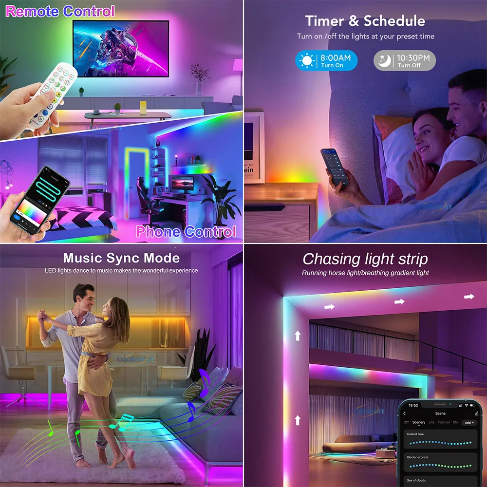 Kit de luz de tira LED endereçável RGBIC FOB COB com controlador