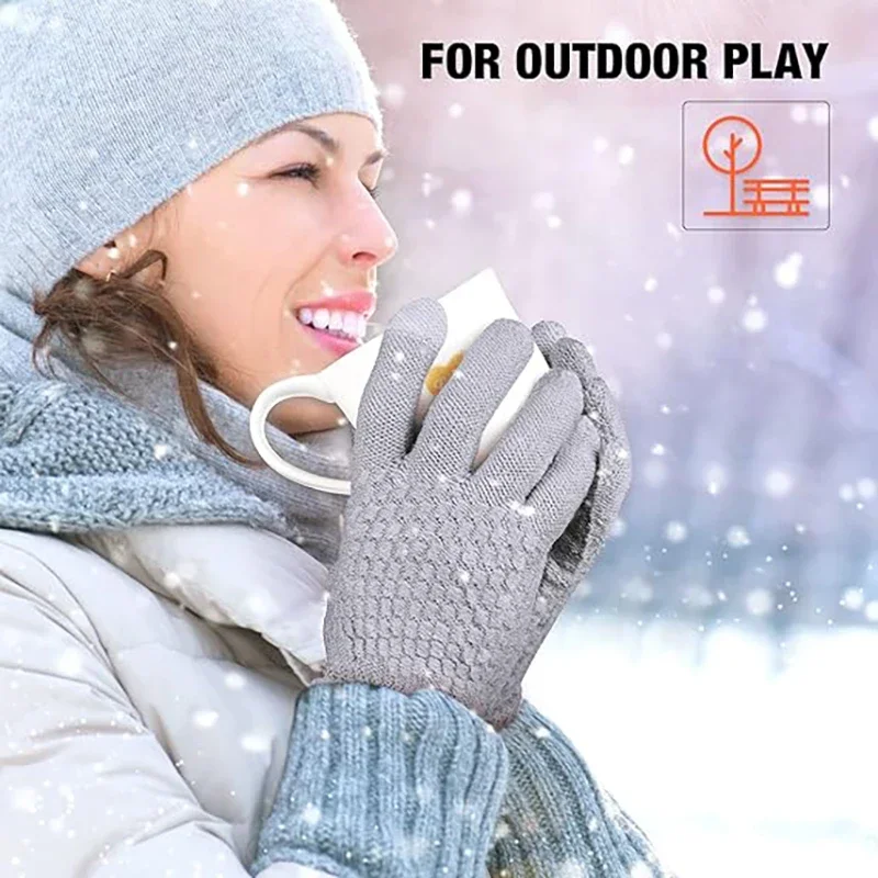 Winter Gloves For Men Women Thickened Elastic Touch Screen Compatible Cold-proof Warm