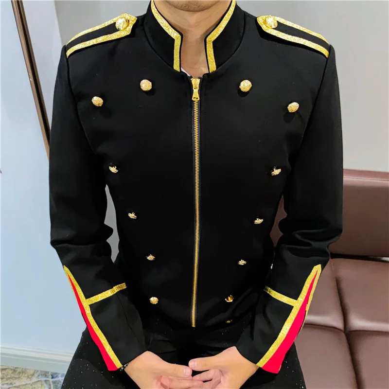 blazer suit Stage Retro Suit Men Party Blazer Slim Fit Jacket Singer Coat Performer Coat European Style Palace Prince Gold Thread Surround black blazer for men