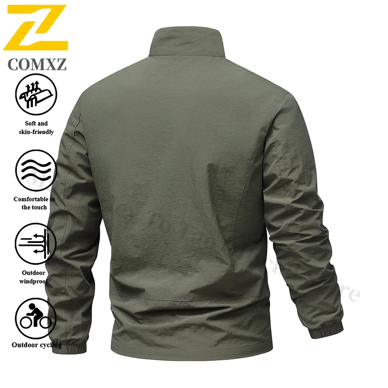 COMXZ Men's Lightweight Windbreaker Jacket for Outdoor Hiking Camping - Breathable Stand Collar Loose Fit Spring Autumn Coat