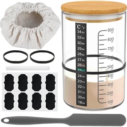 9-Piece Reusable Glass Sourdough Fermentation Jar Kit - 900ML Wide Mouth Container (Set A)