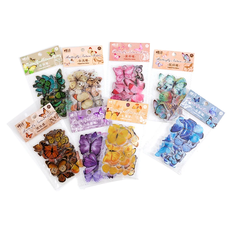 Decorative Stickers 40pcs Colorful Butterflies Decoupage Scrapbooking PET Stickers Kawaii Stationery Decals Notepad Art Students Phone Case