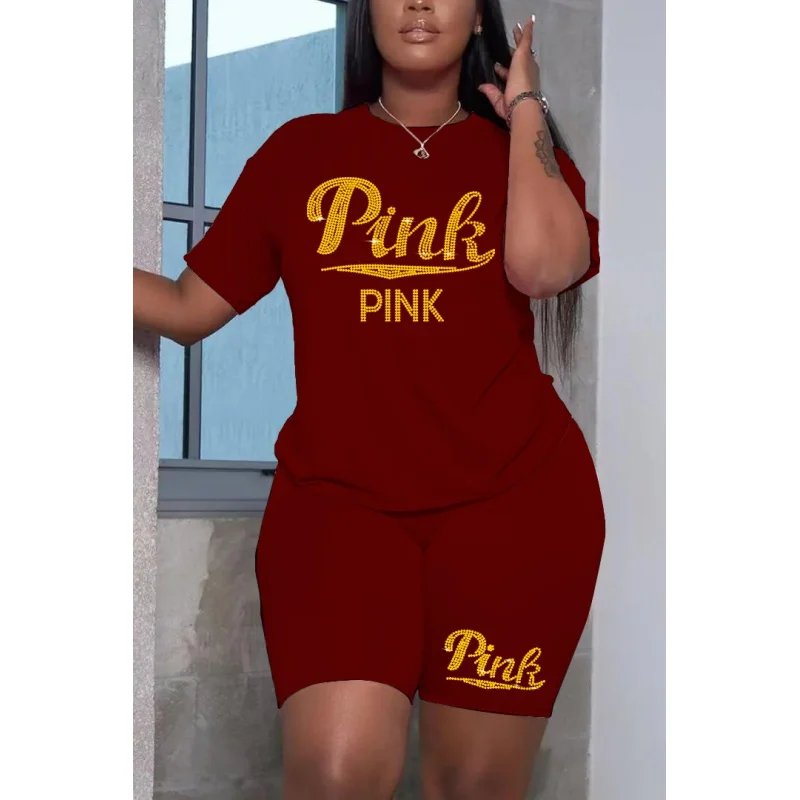 

Women's fashion set printed short sleeve t-shirt trousers sets two pieces elegant new famous street clothes female summer clothe