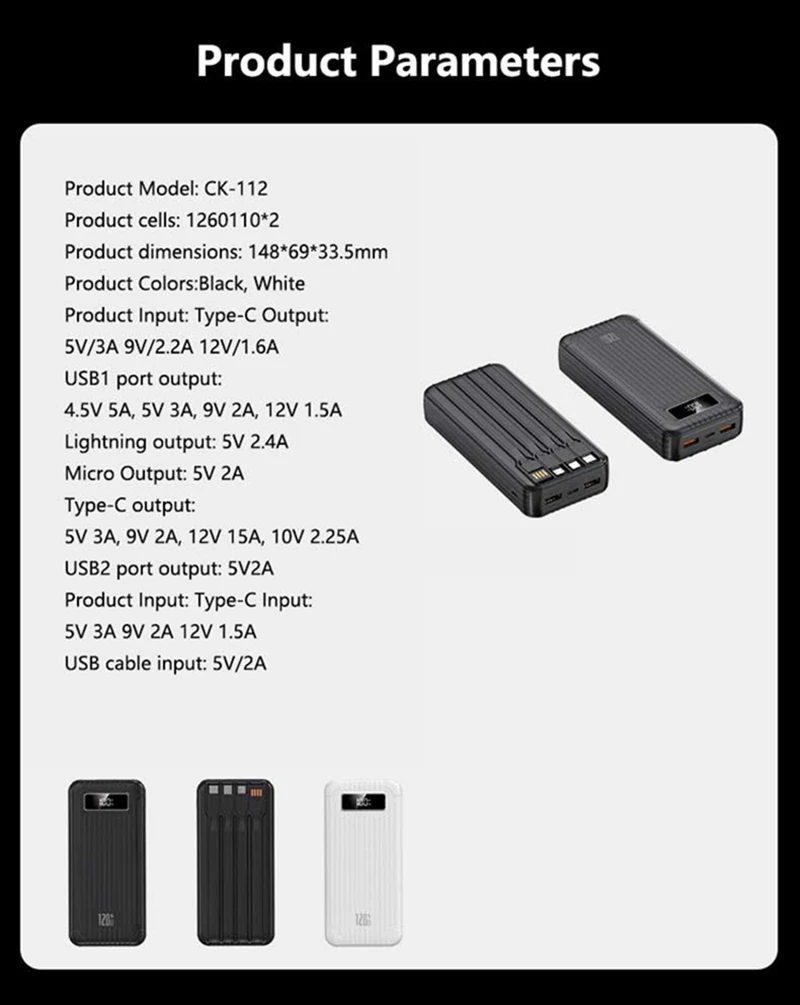 High Capacity Power Bank 100000mah Super Fast Charging With Cables_voghion.com