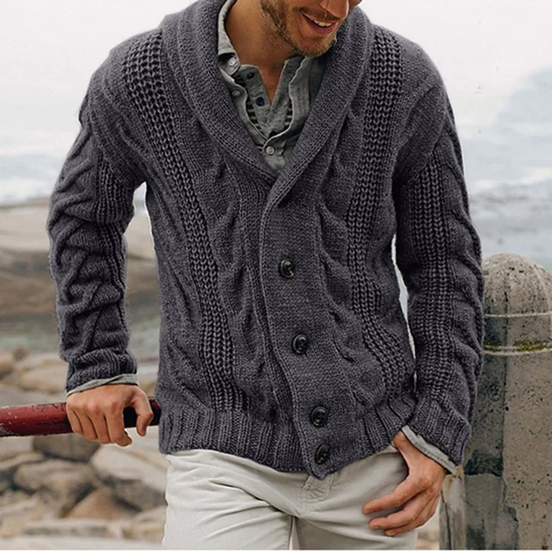 Men's Sweater Cardigan Autumn And Winter New Lapel Solid Color Punk Style Casual Large Size Cardigan
