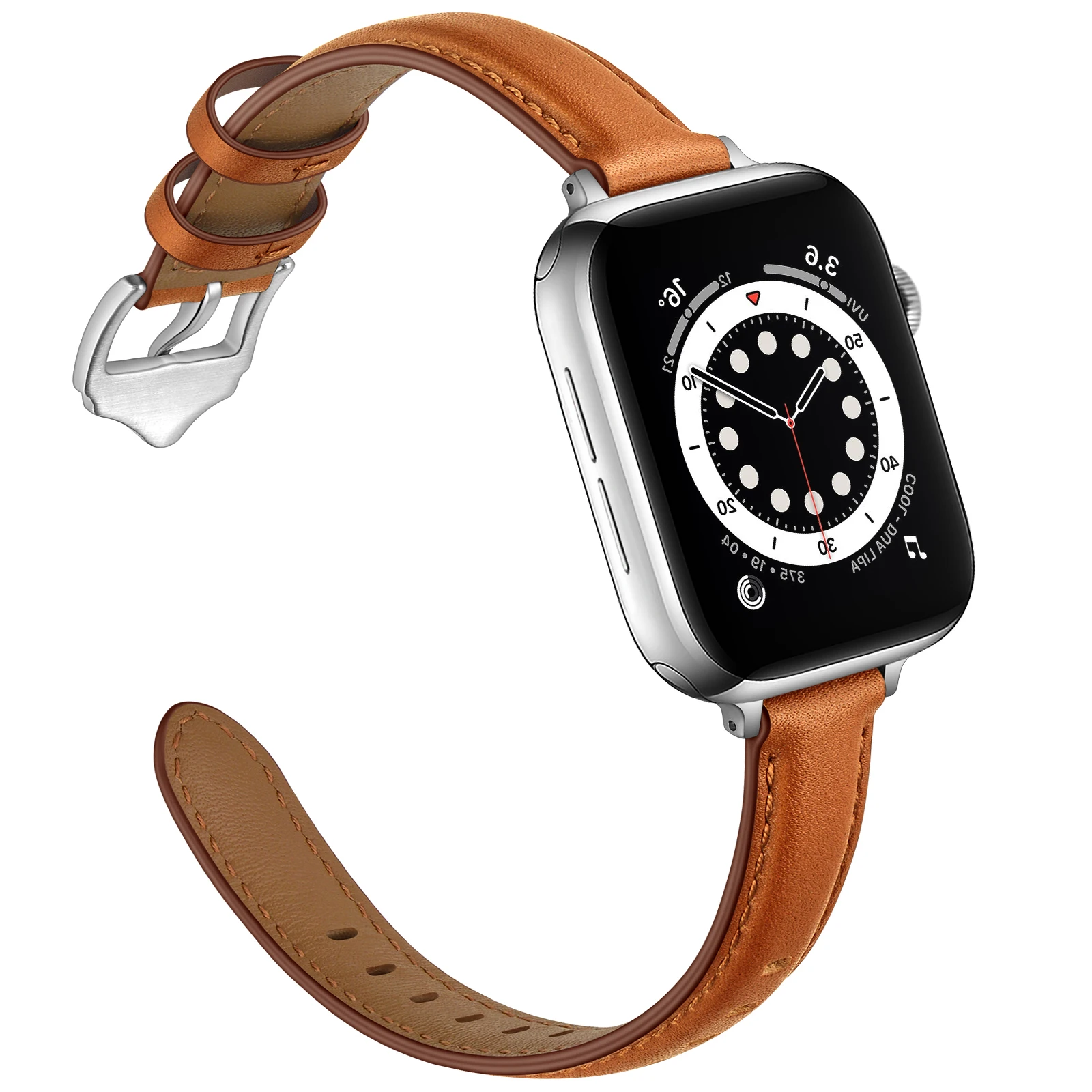 TOP Leather Strap Lady for Apple watch band 40/41/42/44/45/49mm iwatch series 8765432 Light Brown Silver stainless steel buckle
