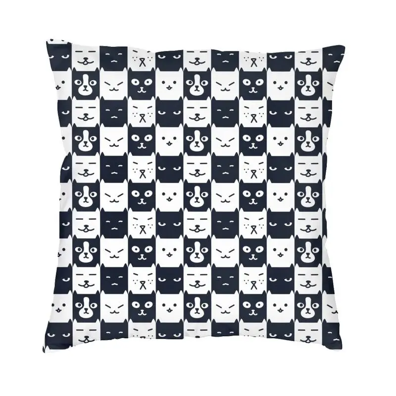 

Милые Чехлы для подушек в шахматную клетку с рисунком кошки, украшение дивана, черно-белая квадратная декоративная подушка в клетку, искусственная 45x45 см