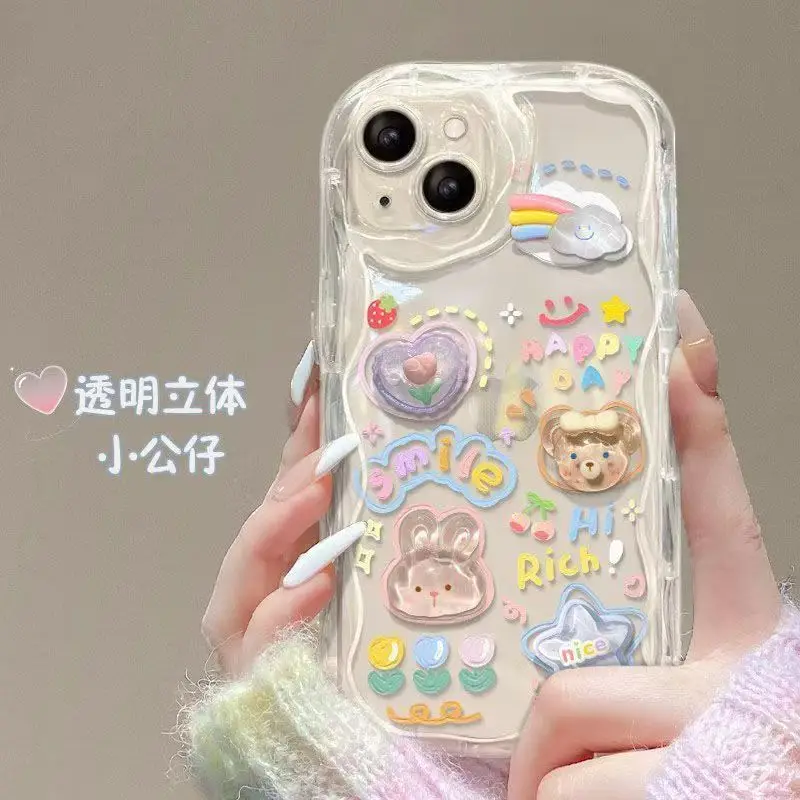Cute Bear & Rabbit Dolls Clear TPU Phone Case - Stylish and Durable Protection