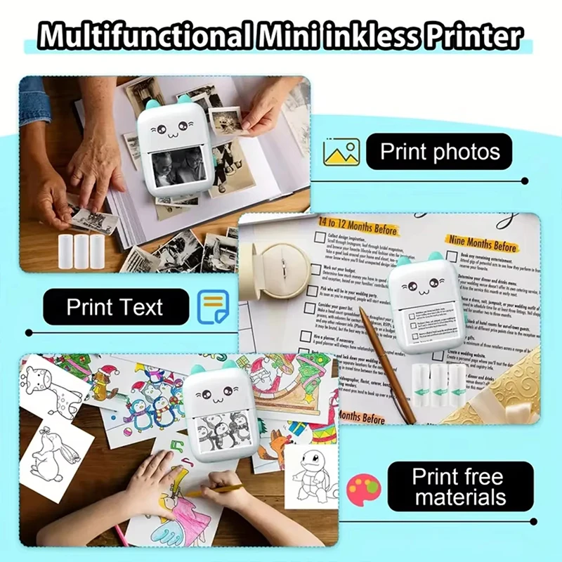 58mm Mini Portable Thermal Printer Wireless Bluetooth Mobile Pocket Photo Printer Memo Wrong Question HD Printing With USB Cable - 4