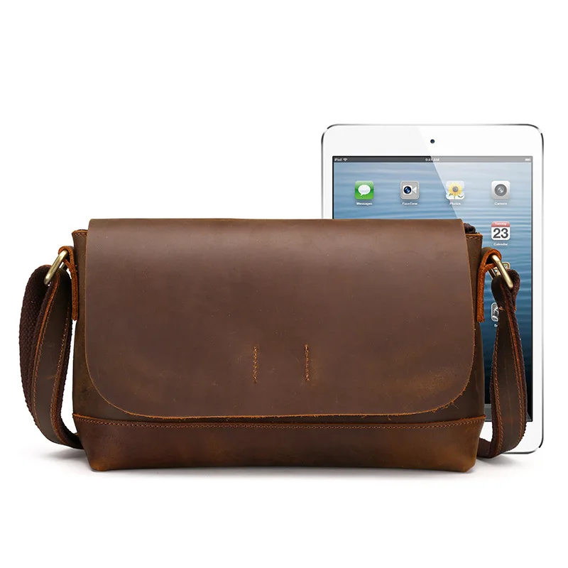 OYIXINGER Retro Men's Bag Genuine Leather Shoulder Bags For Men Vintage Crazy Horse Cowhide Crossbody Bags Solid Mini Travel Bag