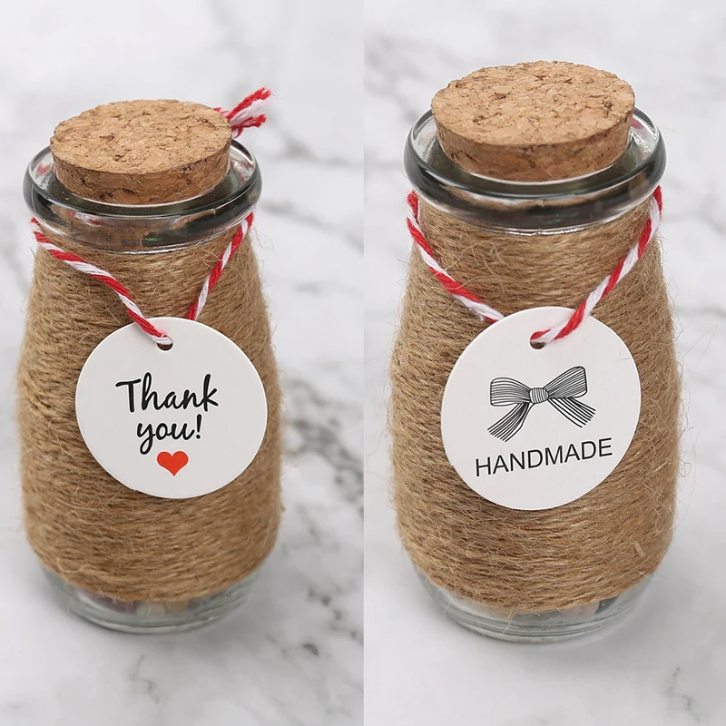 Kraft Paper Round Thank You Tags 50pcs 3.5x3.5cm Wedding Birthday Holiday Gift Packaging