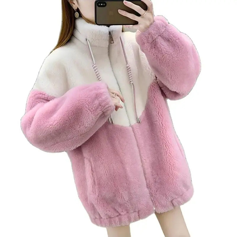 

2022 Winter New Jacket Female Add Thick Imitation Lambswool Coats Sheep Shearing Imitation Rabbit Fur Splicing Women Outcoat