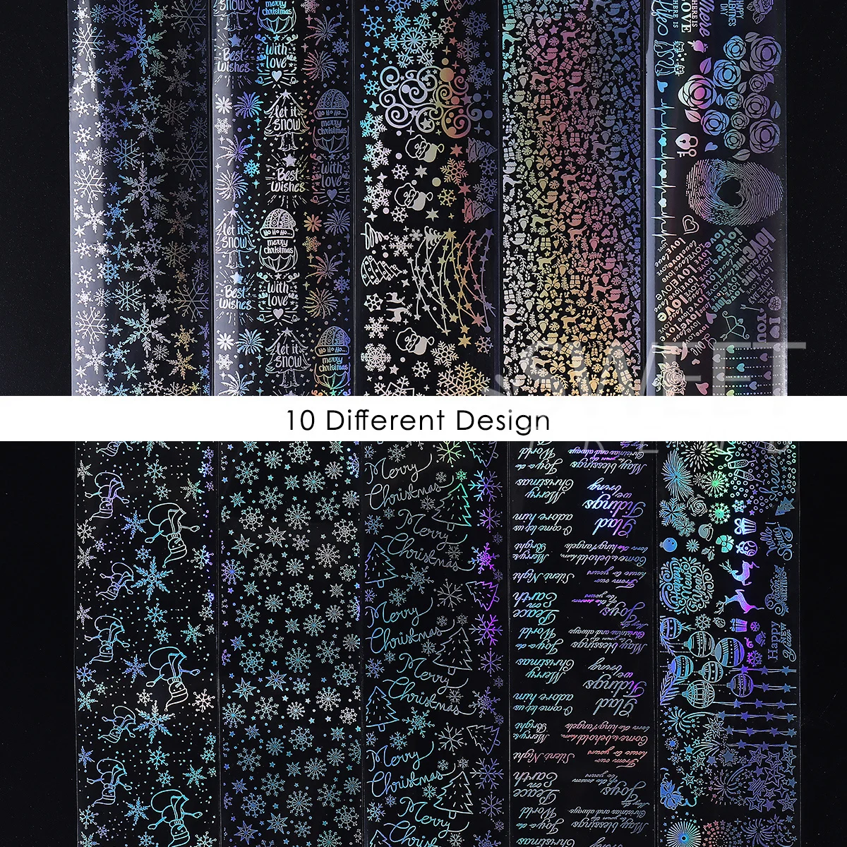 10pcs Holographic Silver Snowflake Nail Transfer Foils Laser Winter Xmas Tree Fireworks Christmas Decal New Year Manicure Slider