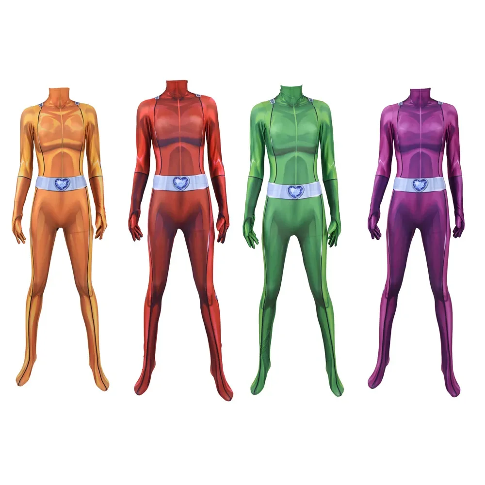 

Kids Adults Halloween Costume Women Girls Totally Spies Cosplay Jumpsuit Zentai Clover Ewing Samantha Simpson Alexandra Bodysuit