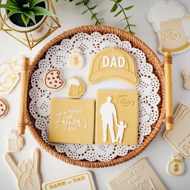 Happy Father's Day Style Cookie Cutter and Embosser Beer Hat Shape Cookie Stamp for Father's Day Dad Birthday