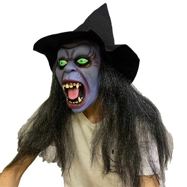 Máscara de bruxa velha feia adulta, adereços assustadores, látex com  cabelo, traje de festa de Halloween para mulheres - AliExpress