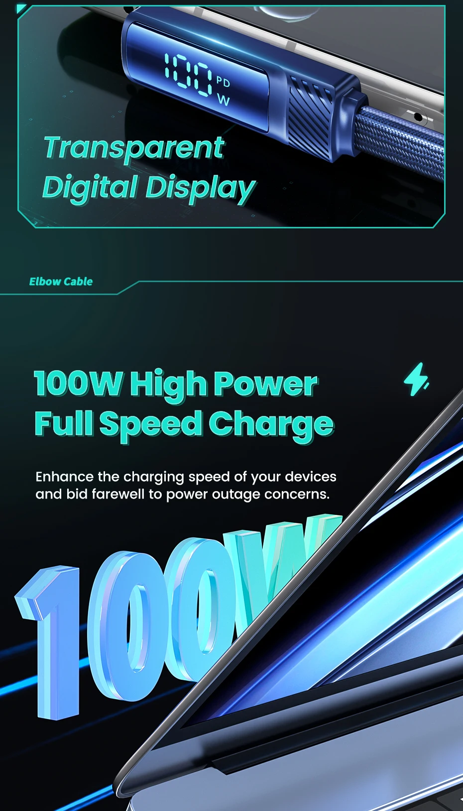 USB Type C Cable to USB C 90 Degree PD 100W Fast Cahrging for OPPO Macbook Xiaom
