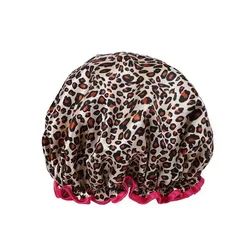 Leopard Print Double Layer Waterproof Shower Cap - Reusable Elastic Hair Cover (Brown)