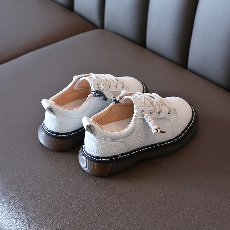 slippers for boy Children Leather Shoes White Black Soft Lace-up Anti-slippy Four Season 26-36 British Style Elegant Boys Girls Casual Shoe children's sandals near me