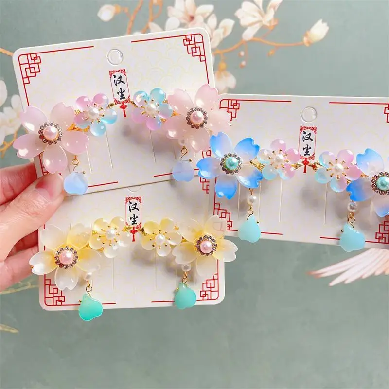 

2PCS Princess Chinese Style Tassels Pear Blossom Girls Lovely Hairpins Children Headwear Hair Clips Barrettes Accessories