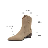 2023 Autumn Cow Suede Women Boots Pointed Toe Chunky Heel Boots for Women Fashion Short Boots Winter Boots Women Western Boots - Image 6