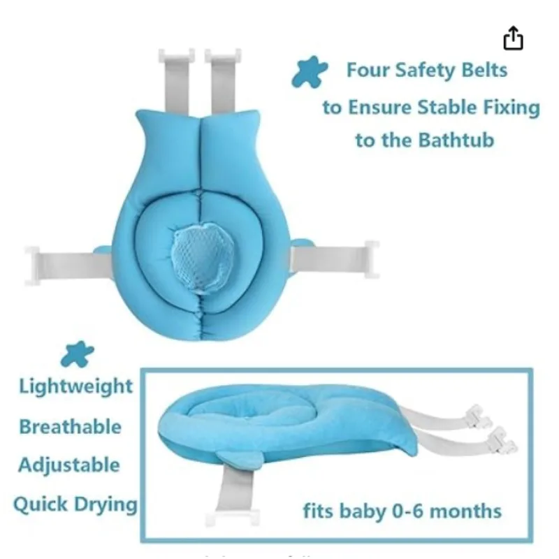 Imbracatura e rete di supporto per bagnetto regolabile, sedile per vasca da bagno per neonato in morbida rete, cuscino per doccia con sospensione antiscivolo per lavello/vasca, portatile - immagine 5