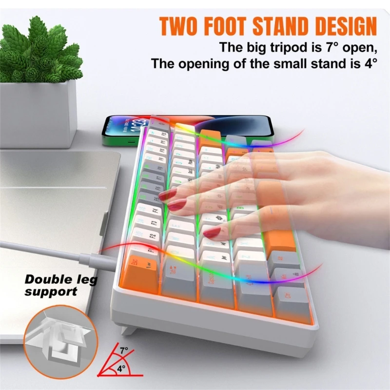 

V500 63Keys Gaming Mechanical Keyboards Double Shots Keycaps Keyboard Ergonomic USB TypeC Connection for Various Dropship