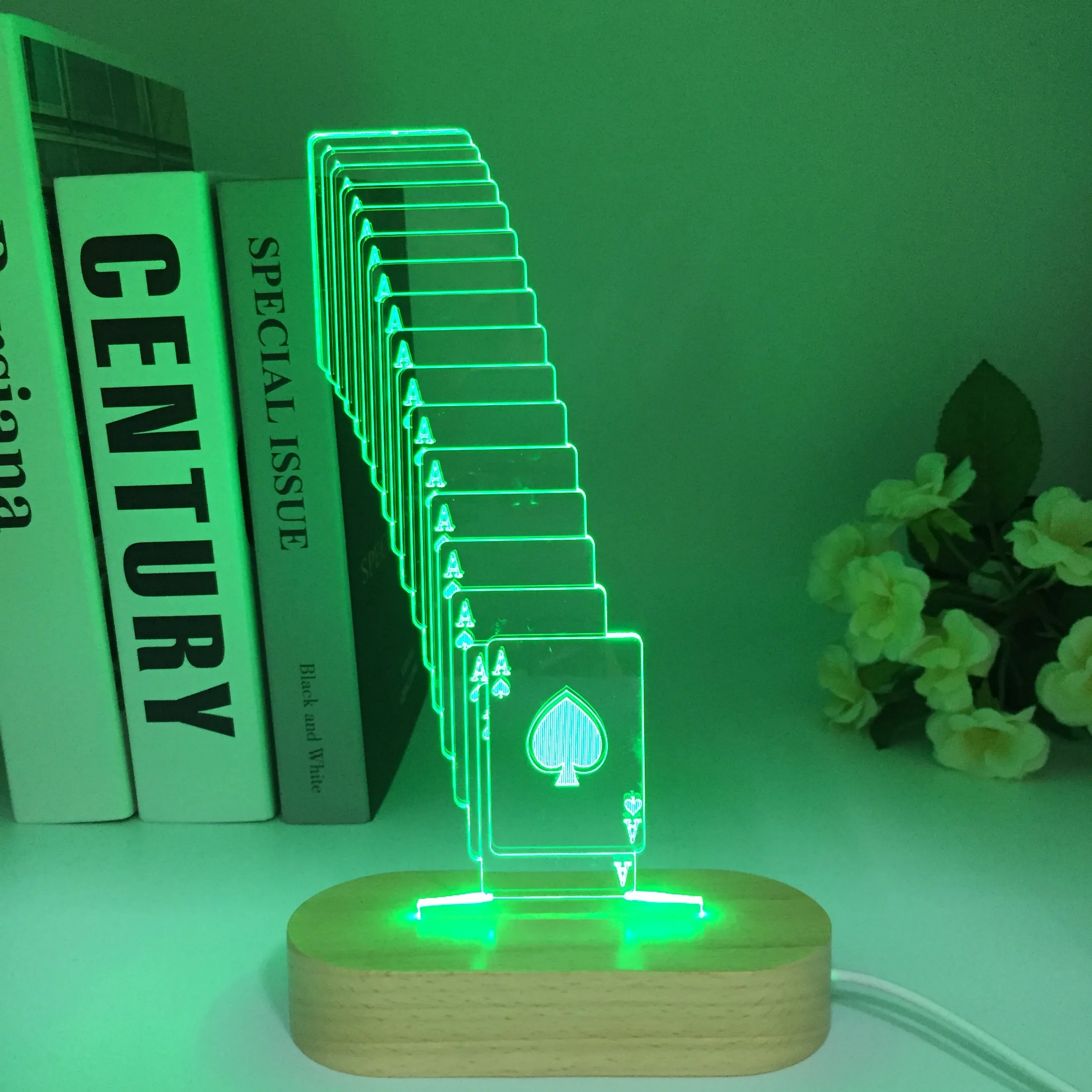 Lampada Usb A Led 3D In Legno Decorazione Mago Texas Hold Em Dadi Poker Picche Carta Da Gioco 16 Colori Che Cambiano Regalo Luce Notturna Rc
