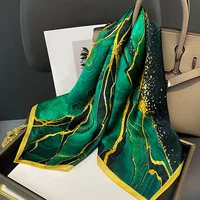 27.5" Dark Green River Print Neckerchief Vintage Imitation Silk Square Scarf Bandana Breathable Head Wrap Hair Accessories 3