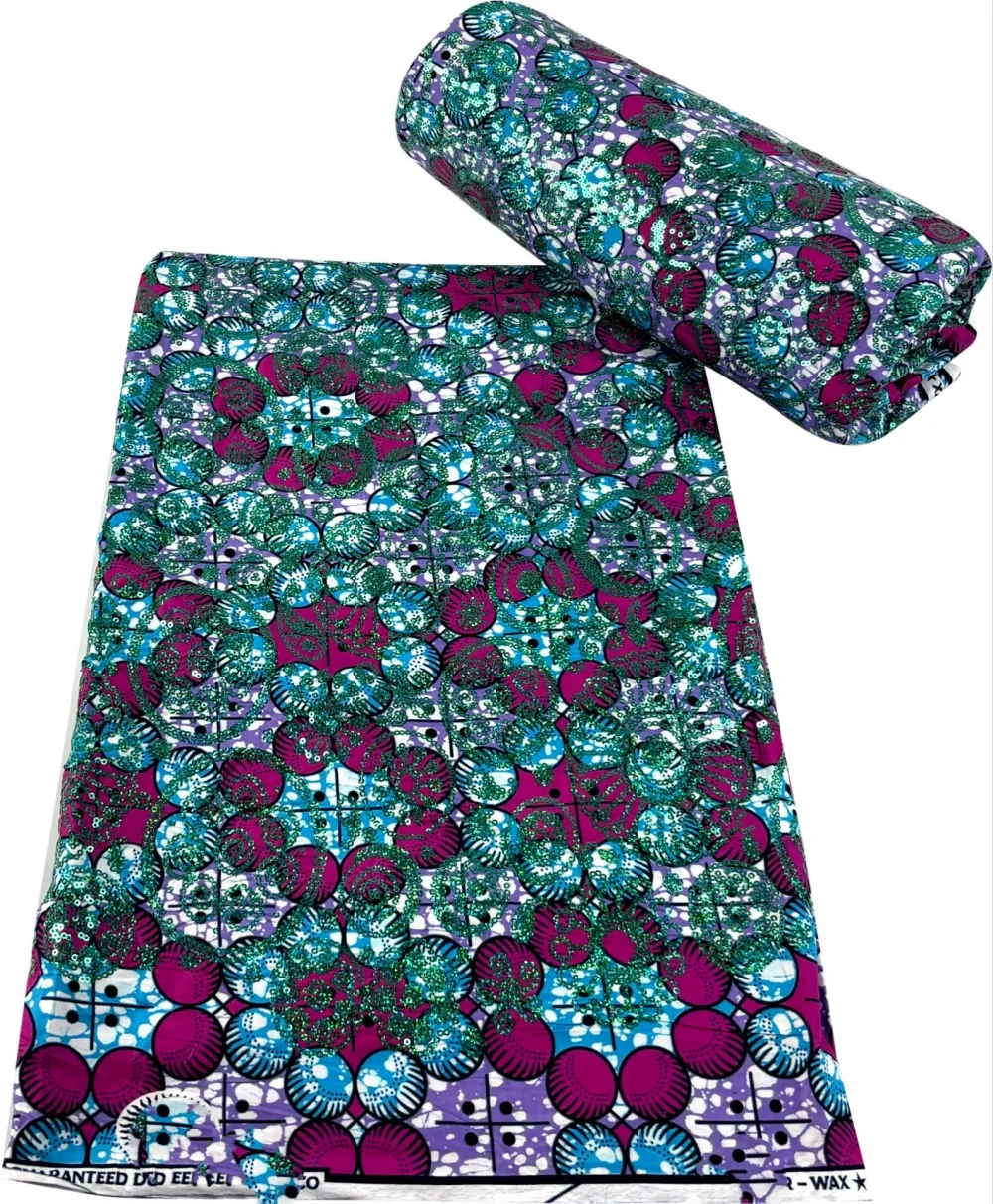 Ankara Nigeria Wax Print Fabric Embroidery Block Sequin wax Print african dress for Wedding party Y7
