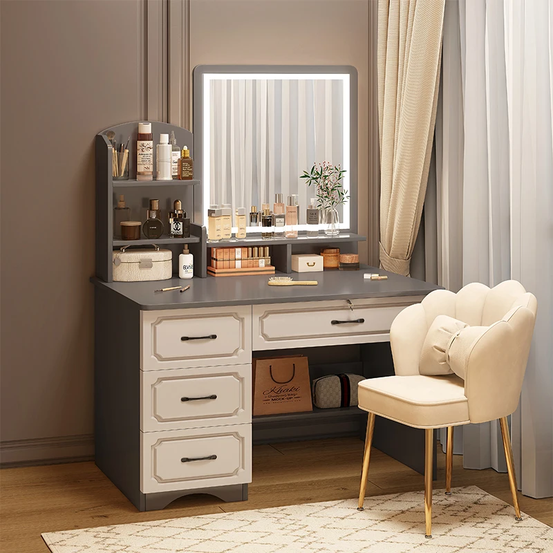 

Vintage European Dressing Table Mobile Bedroom Girl Mirror Dressing Table Simple Gray Penteadeira De Maquiagem Home Furniture