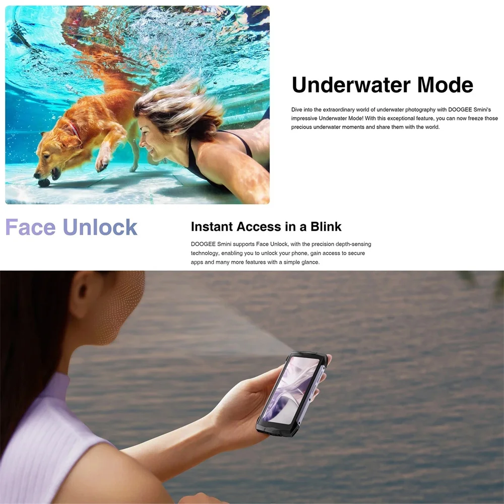 DOOGEE Smini Rugged 4G Smartphones 4.5Inch Display Octa Core 8GB+256GB 50MP Camera 3000mAh 18W Fast Charging Mini Cell Phone NFC