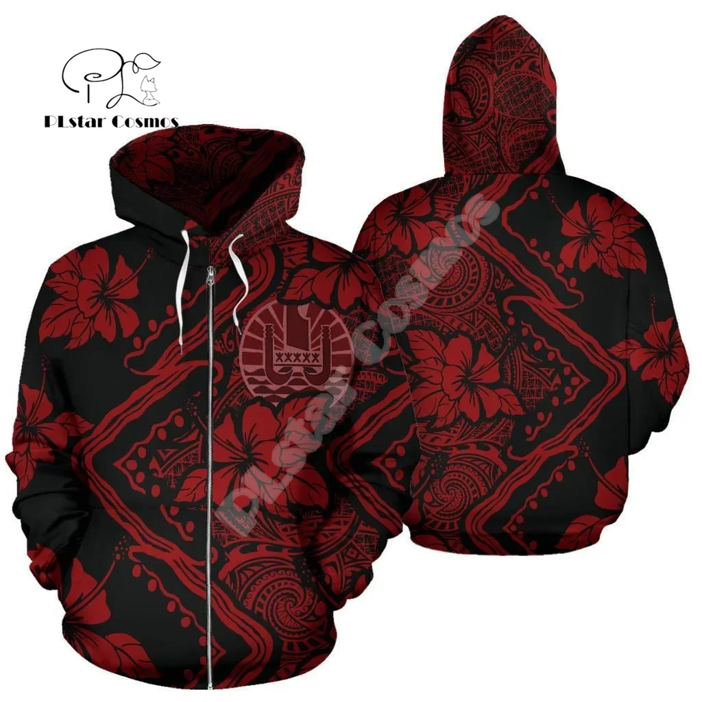 Custom Name French Polynesia Tahiti Country Flag Tribal Hibiscus Tattoo Retro 3DPrint Pullover Harajuku Casual Hoodies Jacket 20