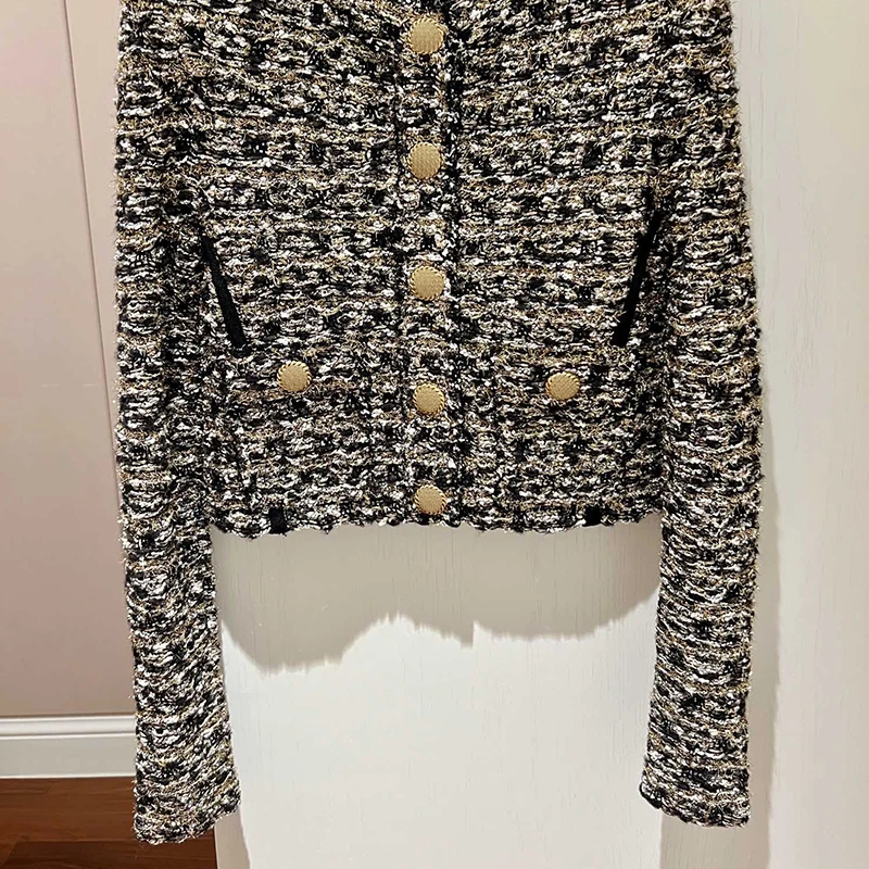 

Дизайнерский Женский вязаный кардиган, модный однобортный свитер со сверкающими шелковыми нитями и круглым вырезом, облегающая куртка с наплечниками