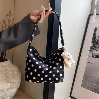 Borsa Tote Trendy a Pois, Borsa a Spalla Spaziosa da Donna, Ideale per Viaggi o Ufficio
