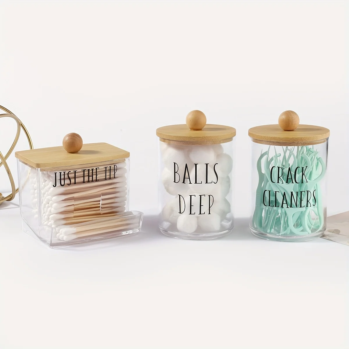 3pcs/set cotton swab Holder and Cotton Round Pad Dispenser with Bamboo Lid Clear Acrylic Containers for Cotton Swab/ball 4