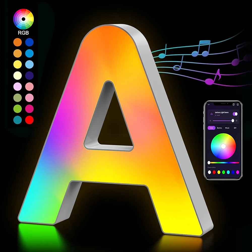Customizable Smart LED Alphabet Night Lights - USB Powered Decorative Lamps with App-Controlled RGBW Colors and Music Sync