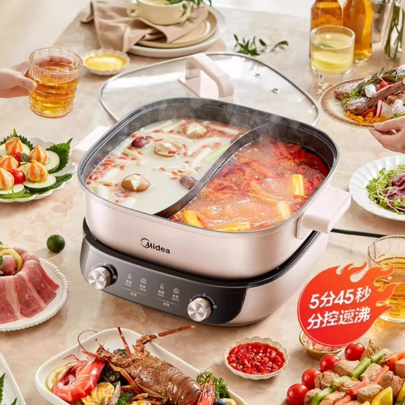 Midea 220V Double Flavour Electric Hot Pot 6.5L Multi Pot 2000WHousehold Electric Hot Pot Non-stick Split Electric Cooker 4
