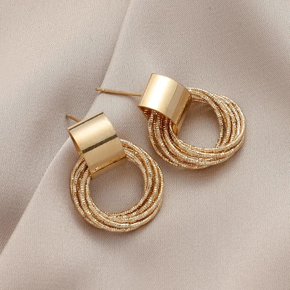 Vintage Metal Round Drop Earrings for Women 3
