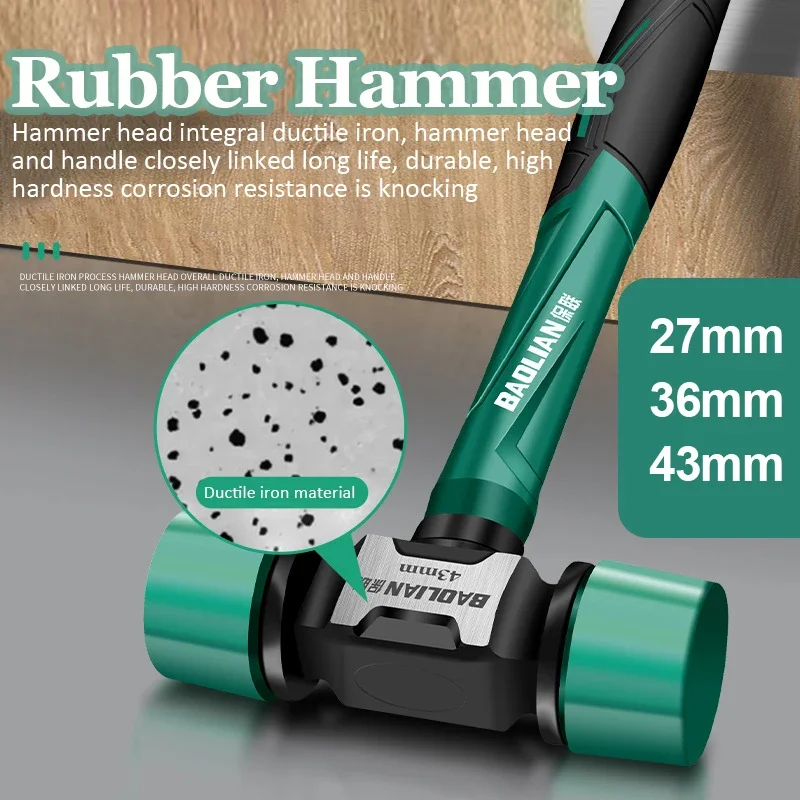 Rubber Hammer 27/36/43mm Multifunction Resilience Rubber Hammer Anti-vibration Non-slip TPR Head Installation Mallet Hand Tools 2