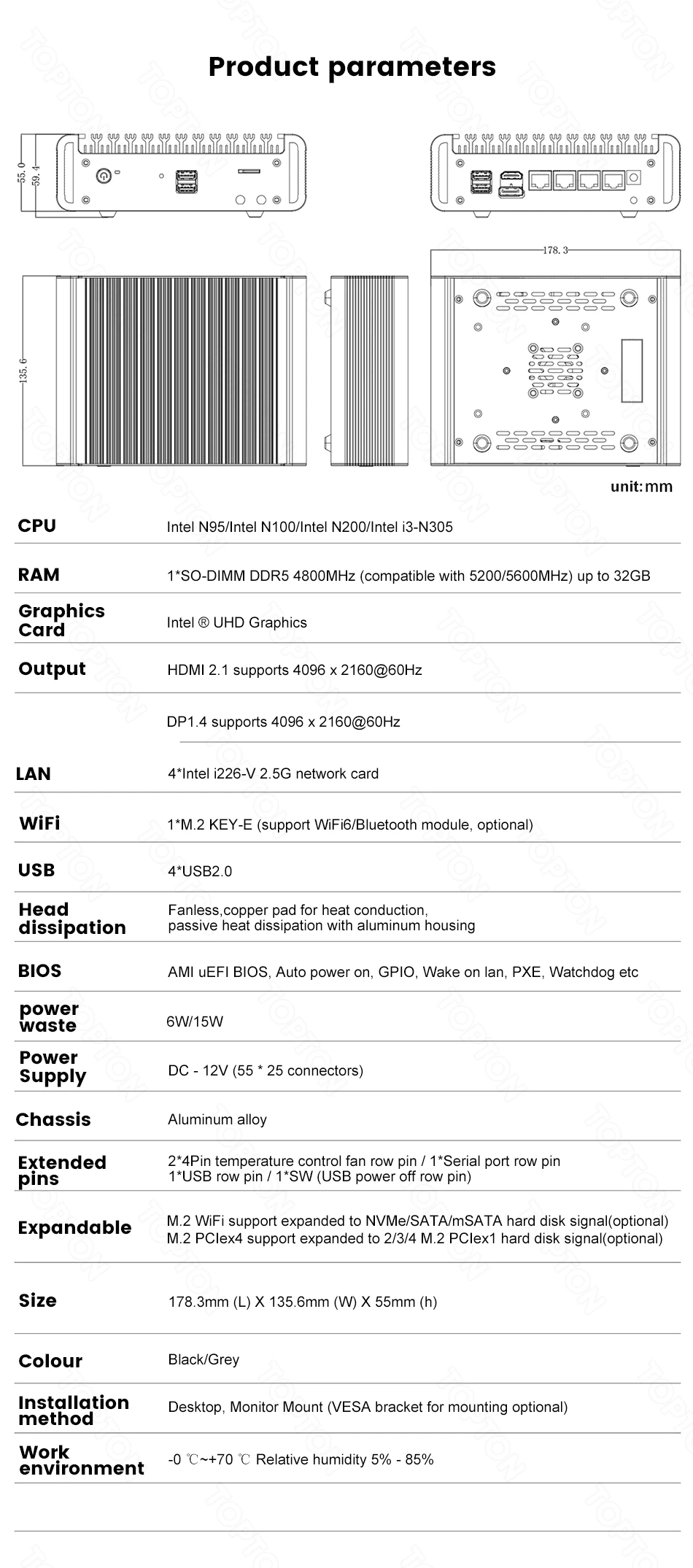 12th Gen Intel Firewall Mini PC Alder Lake i3 N305 8 Core N200