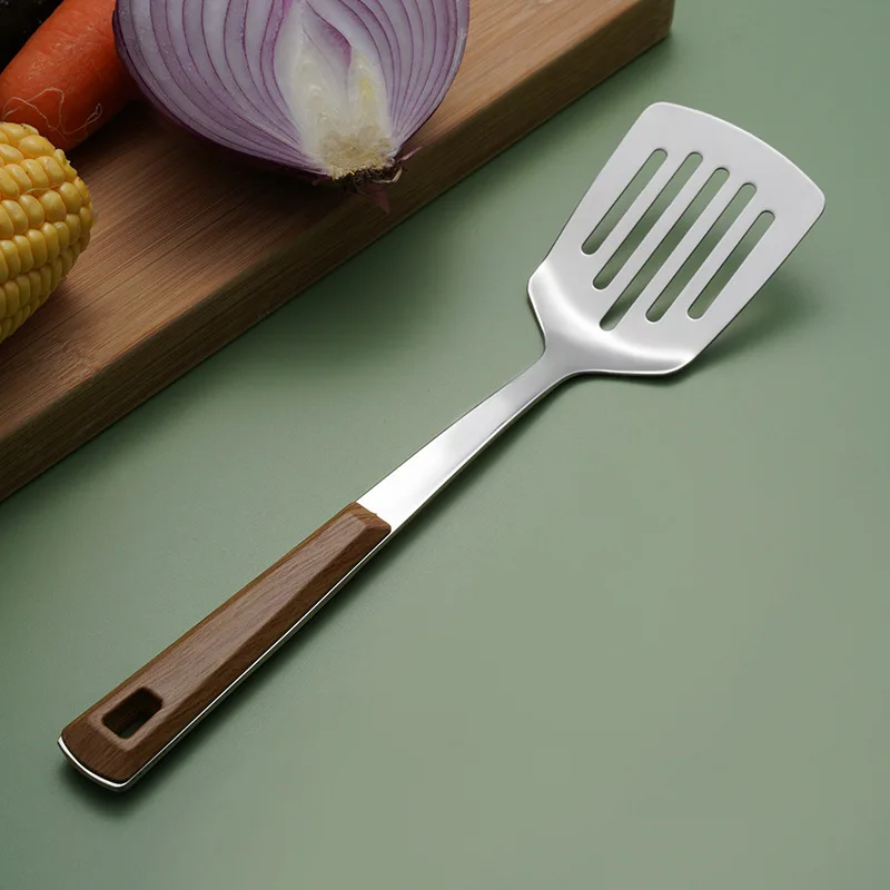 Kitchen Utensils Stainless Steel Cooking Tool Set Wooden Handle Spatula Soup Spoon Restaurant Frying Sharp Shovel Colander Kitchen Utensils